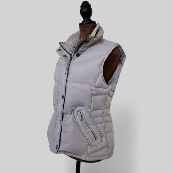 Street One Puffer Quilted Vest Tan Beige Size 6/8 Full Zip Buttons Turtle Neck - Picture 6 of 16
